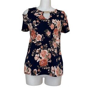 BLUE FLORAL PRINT SHORT SLEEVE TOP